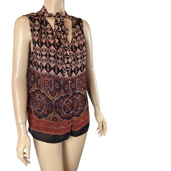 MM Couture By Miss Me Boho Sleeveless Tie-Neck Blouse Top Size Medium NWOT - Picture 5 of 7